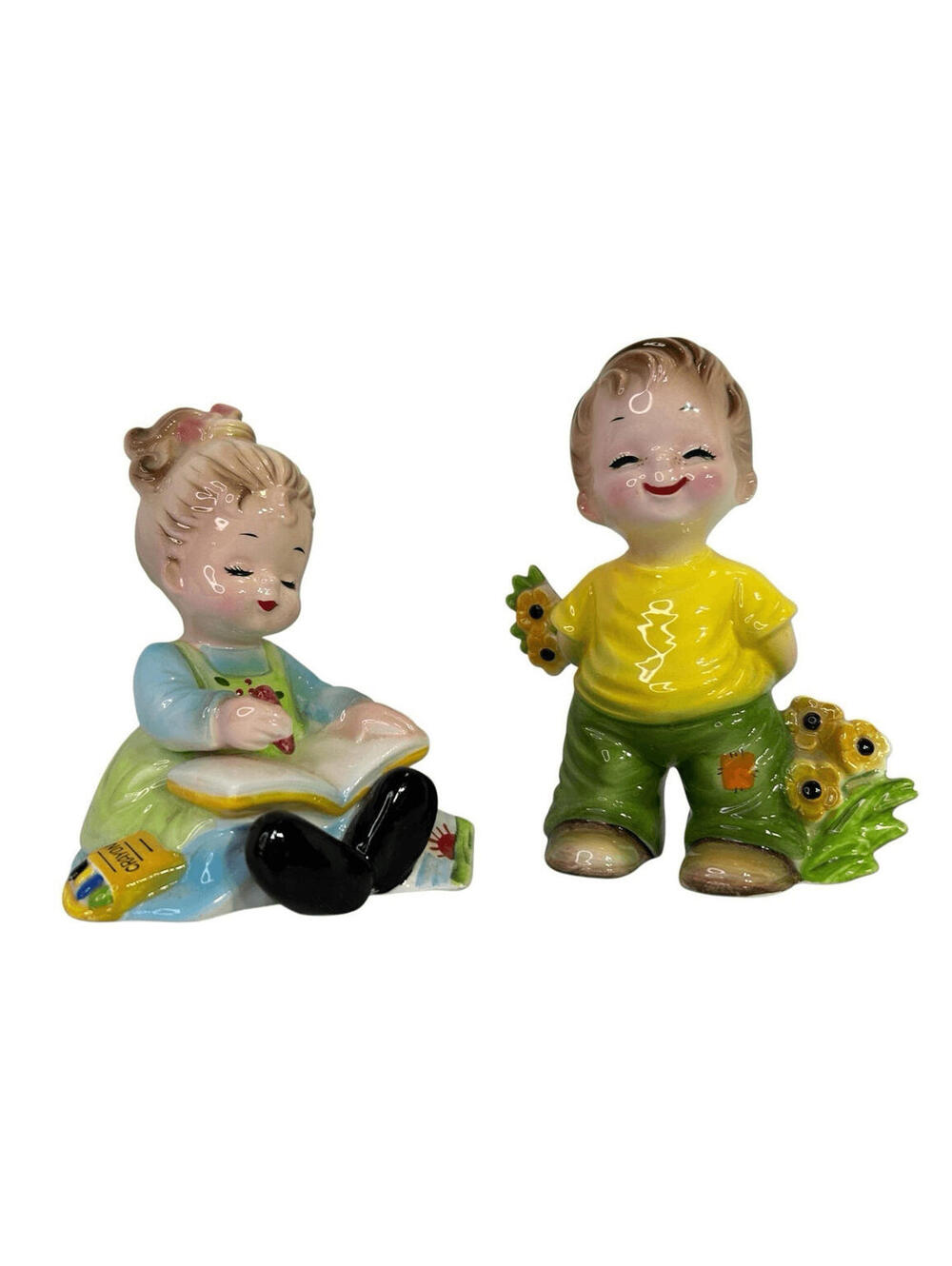 Josef Originals Happiness Is New Crayons & Happiness Is Flowers Figurines Vtg - Picture 2 of 13